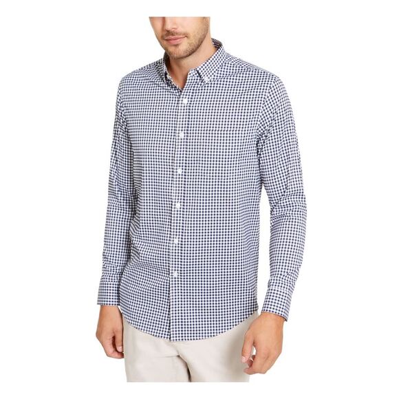 CLUBROOM Mens White Gingham Collared Classic Fit Stretch Dress Shirt XXL - Picture 1 of 2